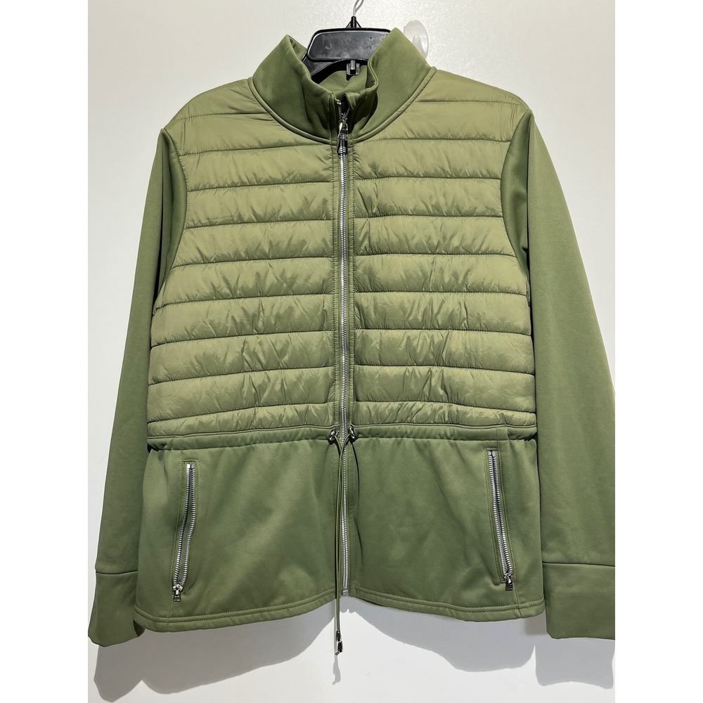 Avia Womens XXL Olive Green Mixed Media Quilted Puffer‎ Full Zip Jacket
